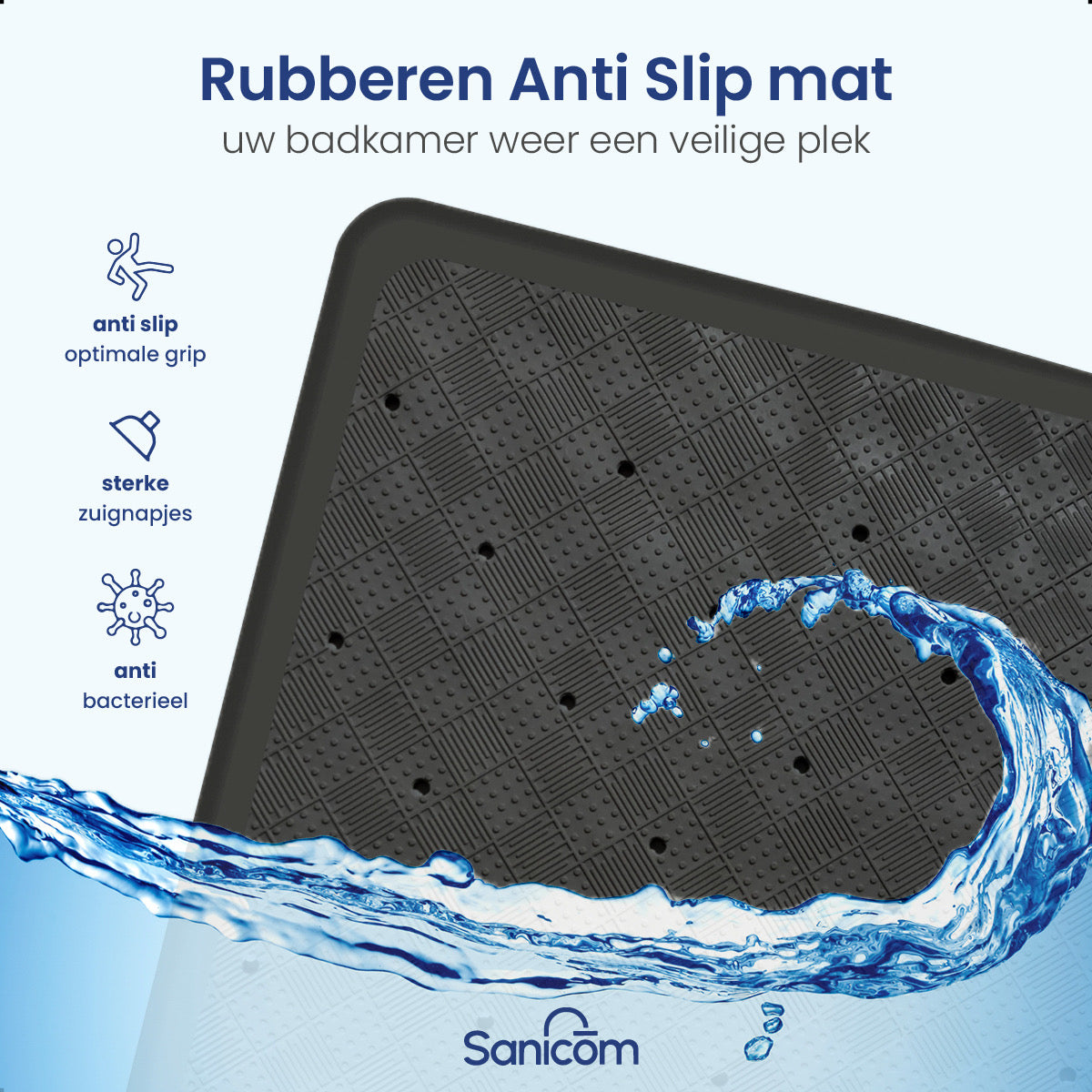 Douchemat - Antislip Mat - Antislipmat Douche - Badmat - Schimmelbestendig - Met Zuignappen - Wasbaar - Zwart