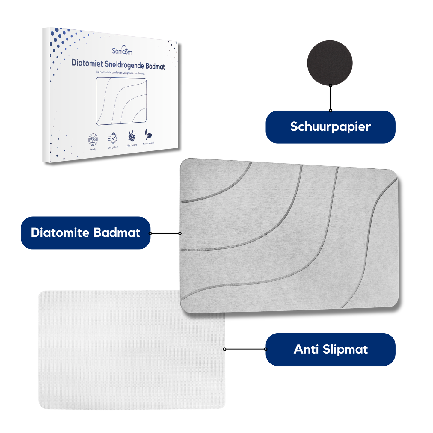 Diatomite Badmat – Badkamermat – Grijs