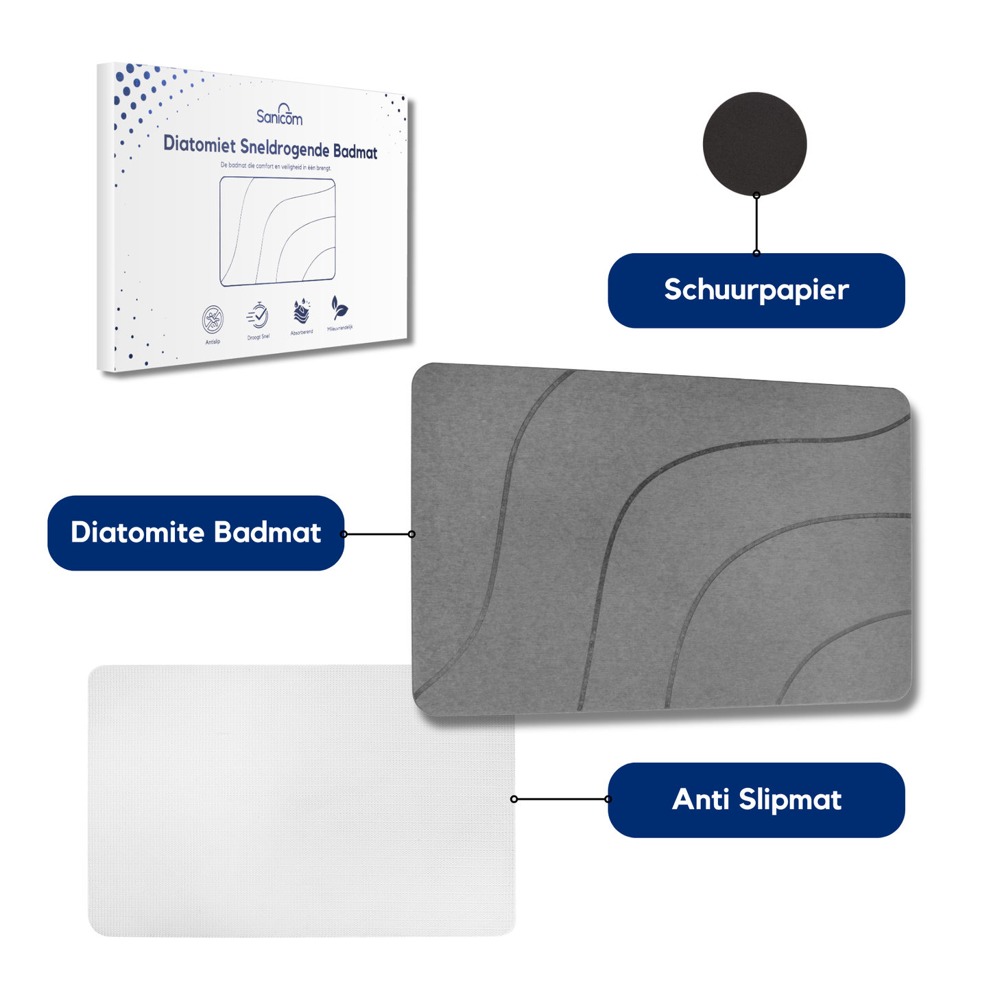 Diatomite Badmat – Badkamermat – Donkergrijs