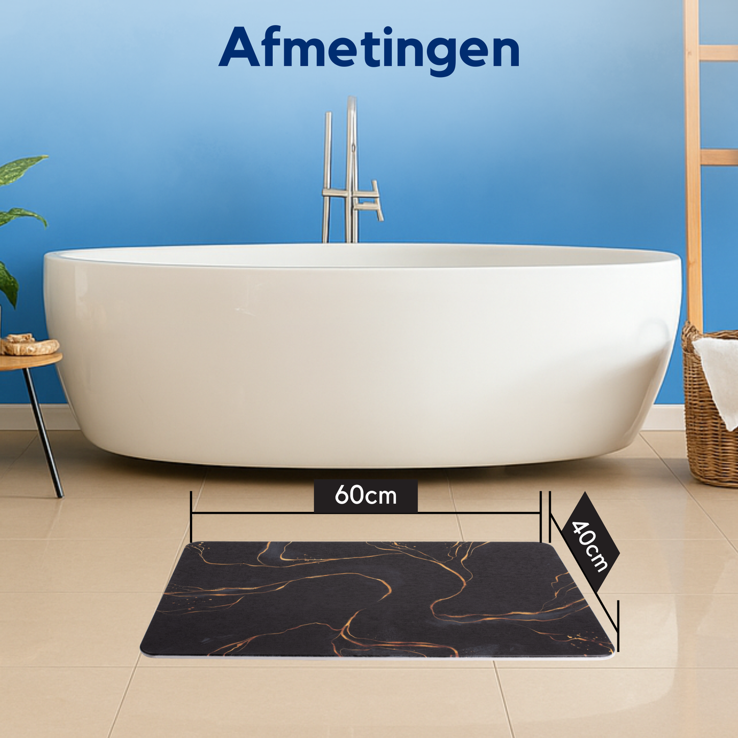 Diatomite Badmat – Badkamermat – Opvouwbaar – Marmerlook – Zwart