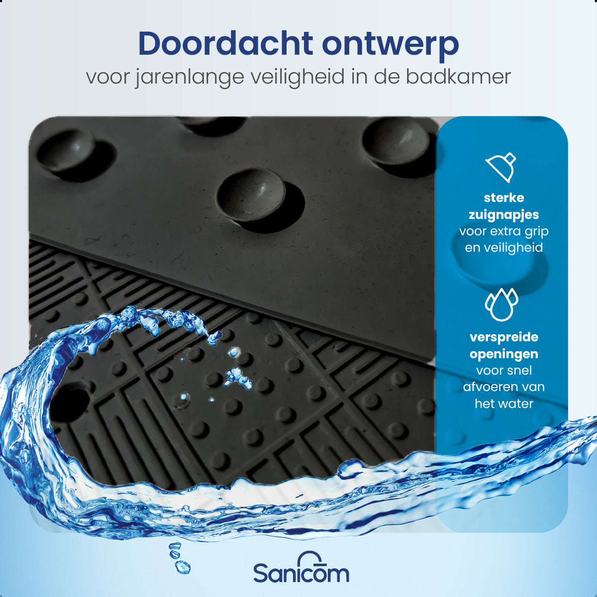 Douchemat - Antislip Mat - Antislipmat Douche - Badmat - Schimmelbestendig - Met Zuignappen - Wasbaar - Zwart