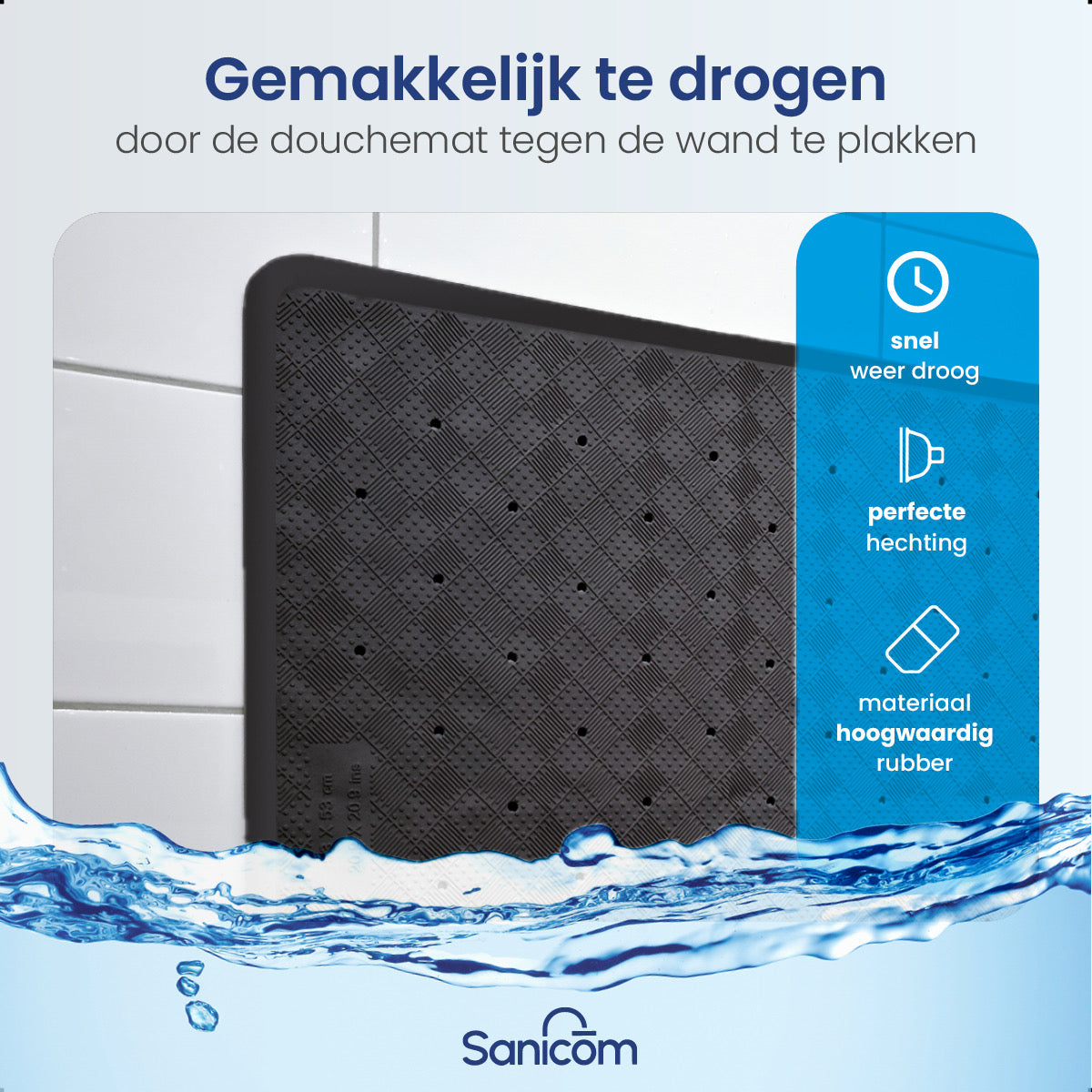 Douchemat - Antislip Mat - Antislipmat Douche - Badmat - Schimmelbestendig - Met Zuignappen - Wasbaar - Zwart