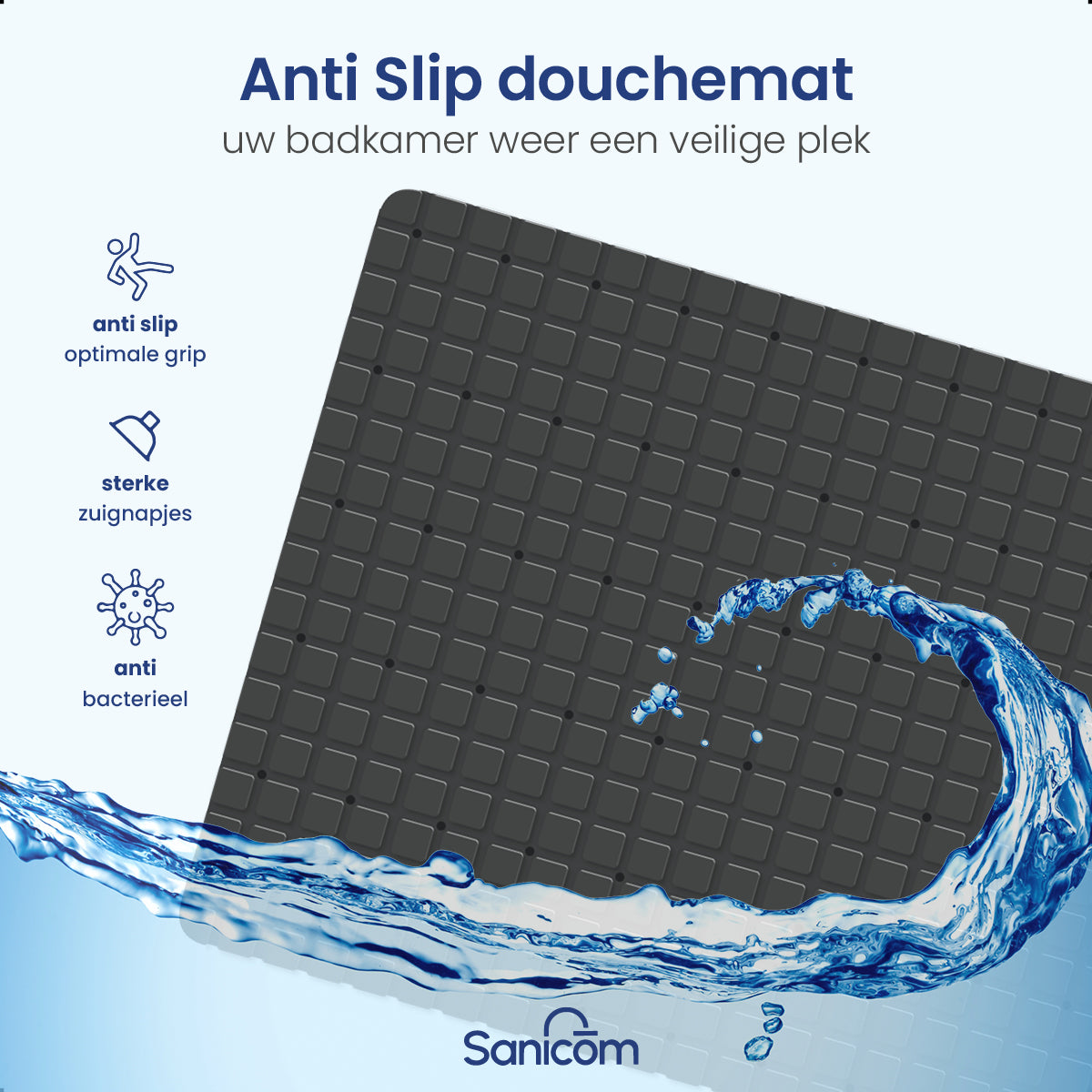 Antislip douchemat - Zwart 70x40 CM