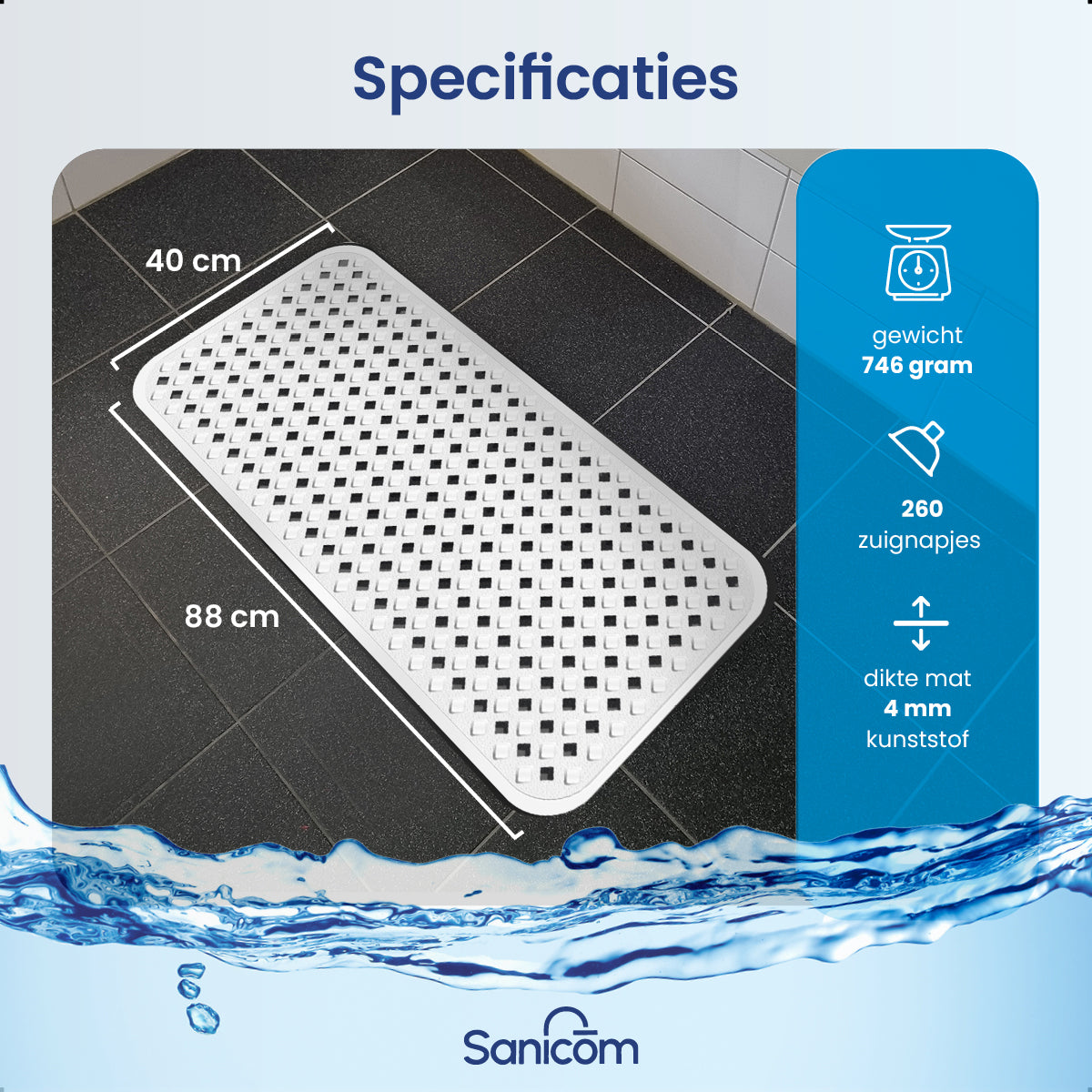 Antislip douchemat - Wit 88x40 CM