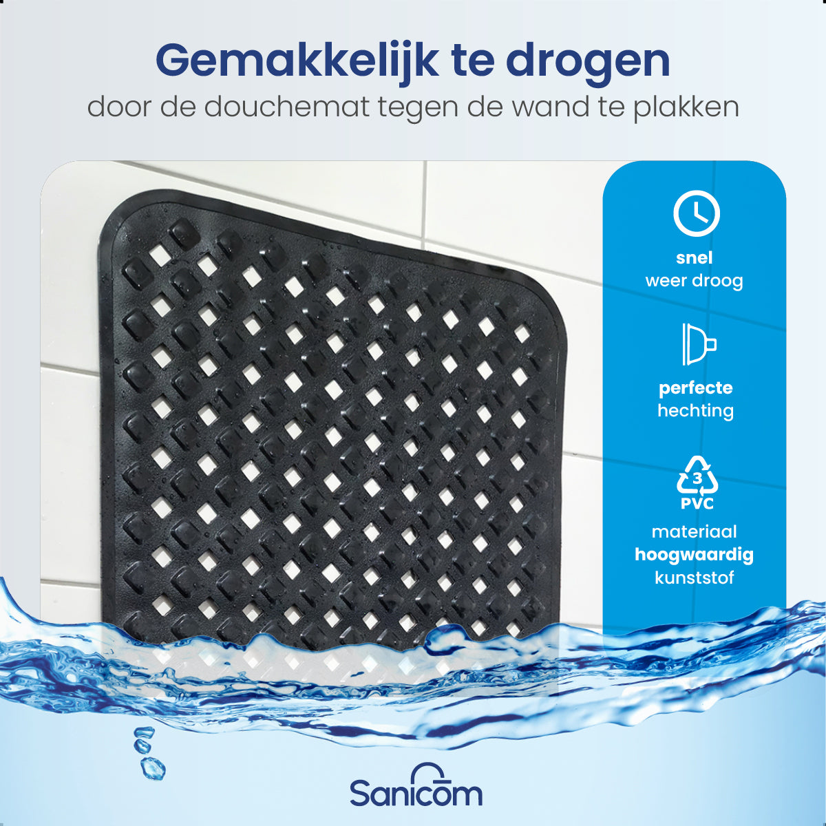 Antislip douchemat - Zwart 88x40 CM