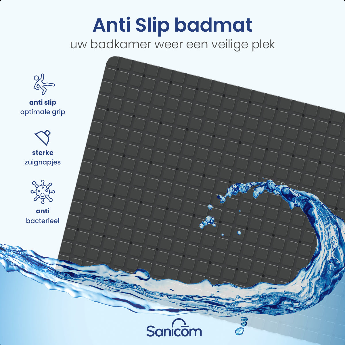 Antislip douchemat - Zwart 100x40 CM