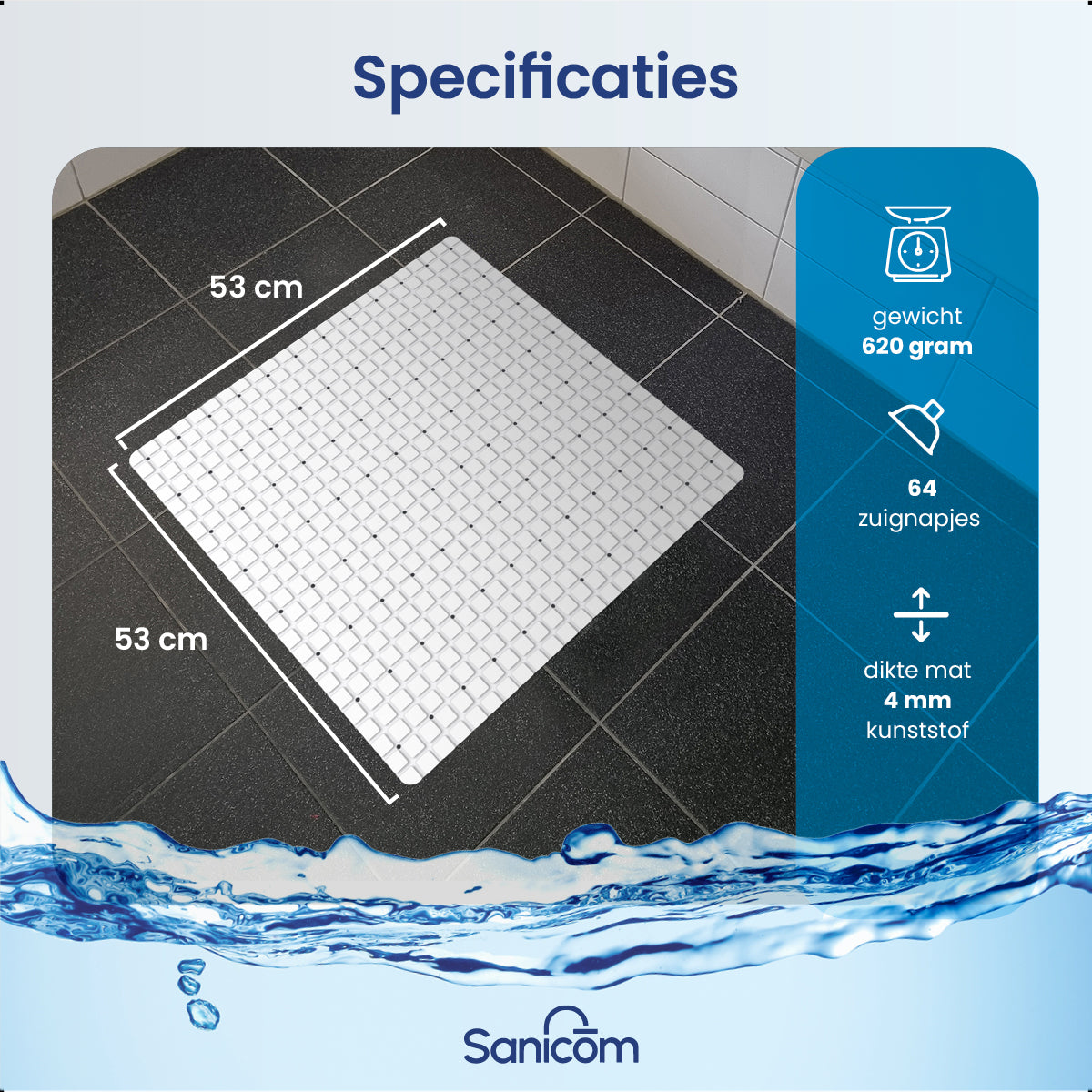 Antislip douchemat - Wit 53x53 CM