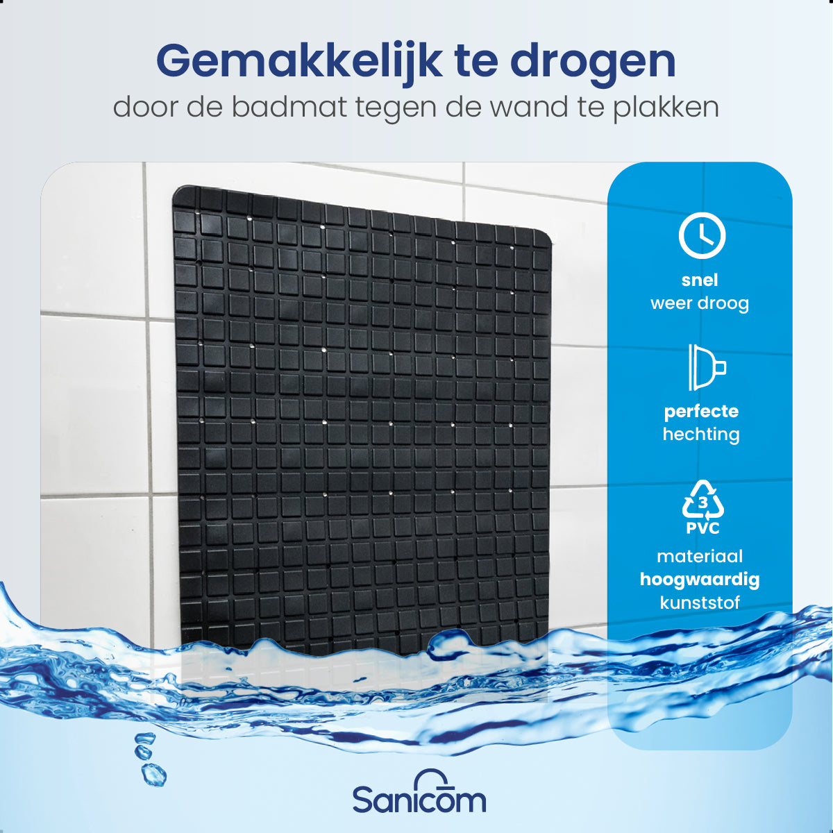 Antislip douchemat - Zwart 53x53 CM