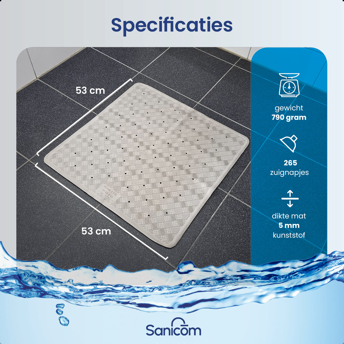 Antislip douchemat - Grijs 53x53 CM