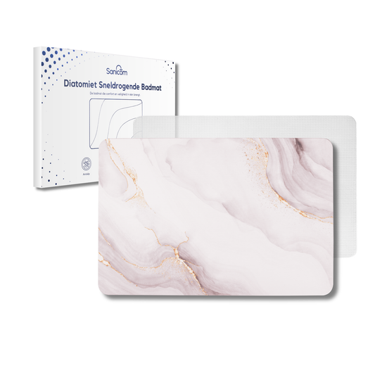 Diatomite Badmat – Badkamermat – Opvouwbaar – Marmerlook – Wit/Goud