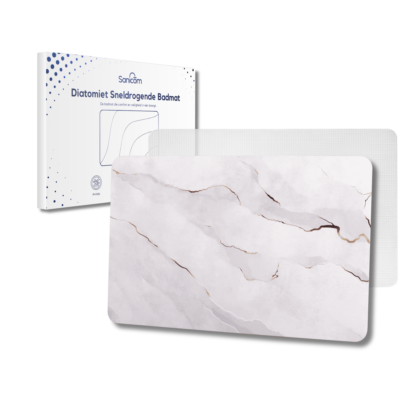 Diatomite Badmat – Badkamermat – Opvouwbaar – Marmerlook – Grijs/Goud