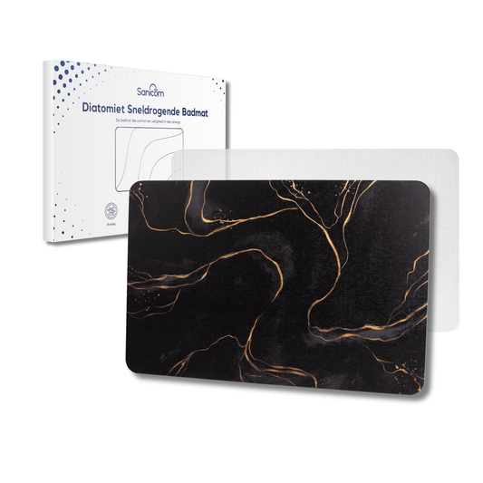 Diatomite Badmat – Badkamermat – Opvouwbaar – Marmerlook – Zwart