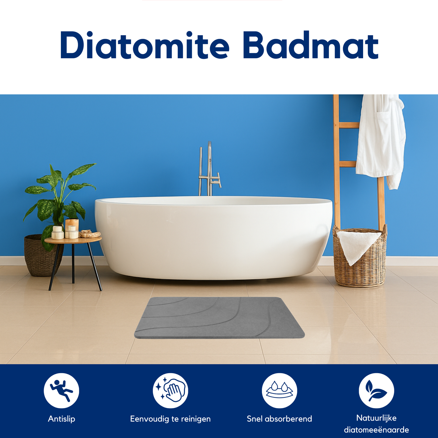 Diatomite Badmat – Badkamermat – Donkergrijs