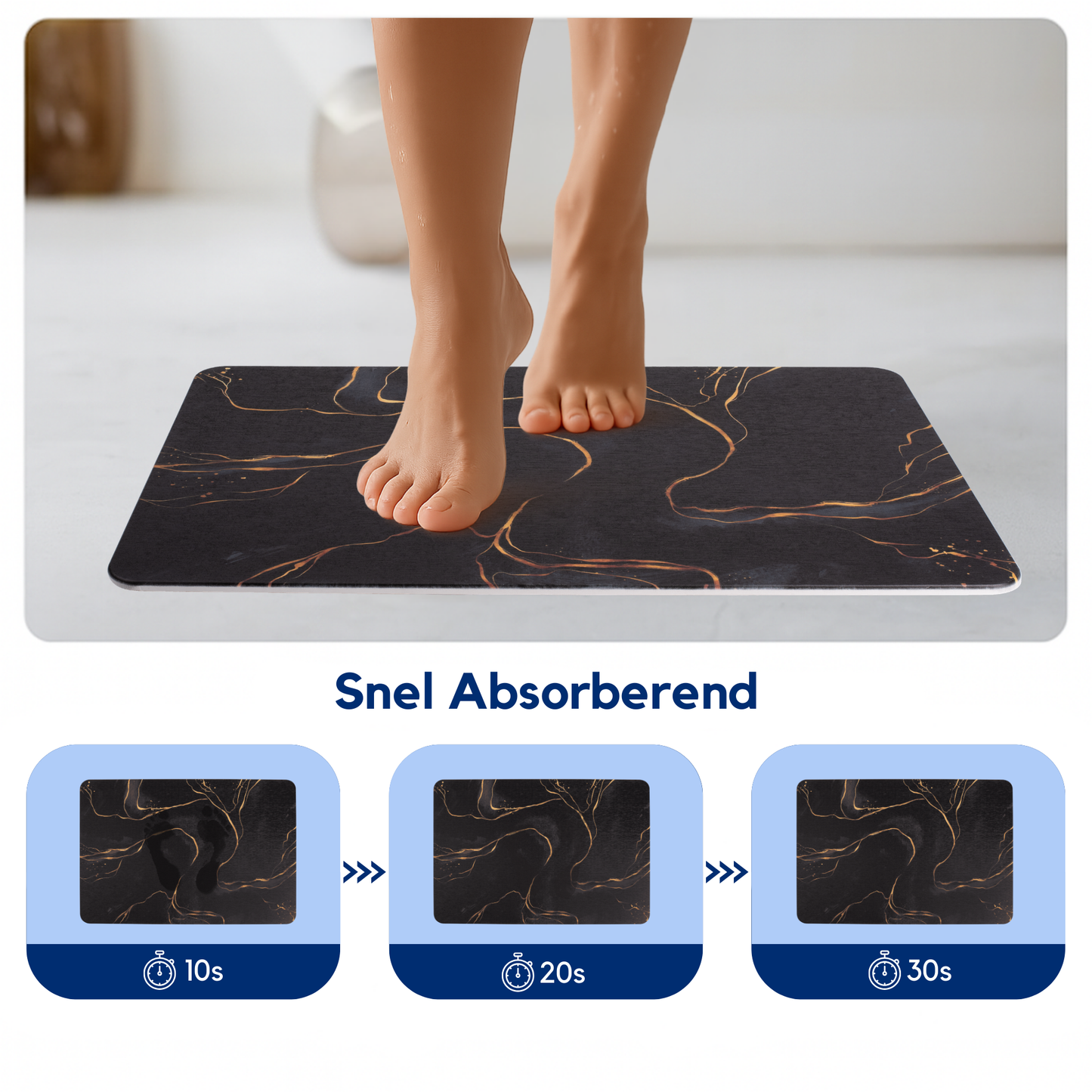 Diatomite Badmat – Badkamermat – Opvouwbaar – Marmerlook – Zwart