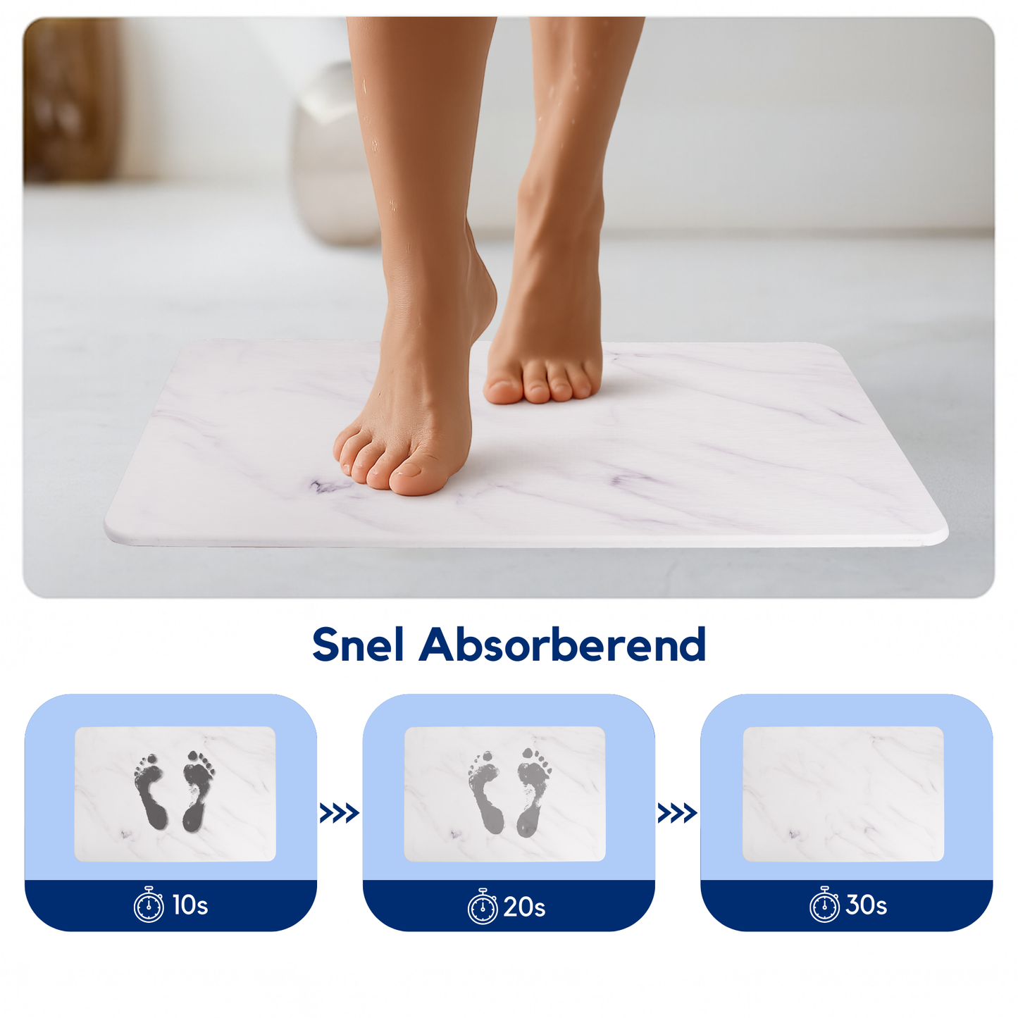 Diatomite Badmat – Badkamermat – Opvouwbaar – Marmerlook – Wit