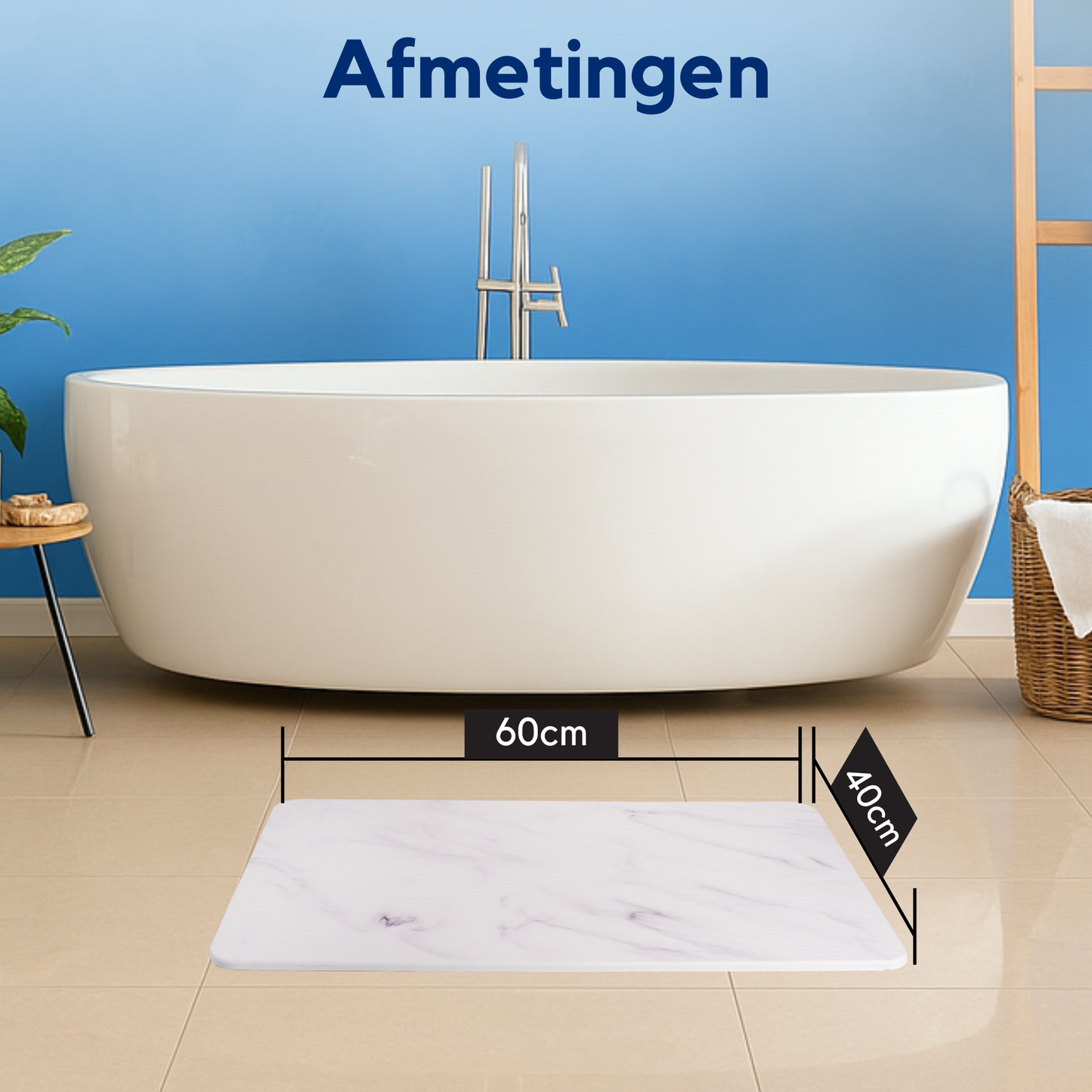 Diatomite Badmat – Badkamermat – Opvouwbaar – Marmerlook – Wit