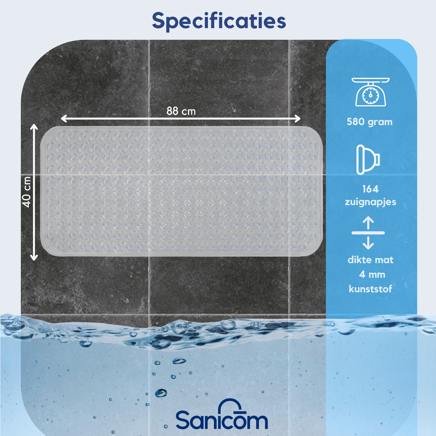 Antislip douchemat - Transparant 88x40 CM