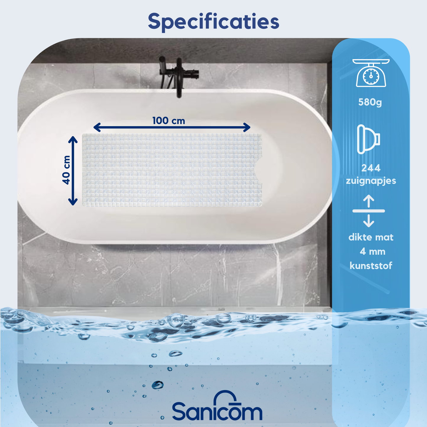Antislip douchemat - Transparant 100x40CM